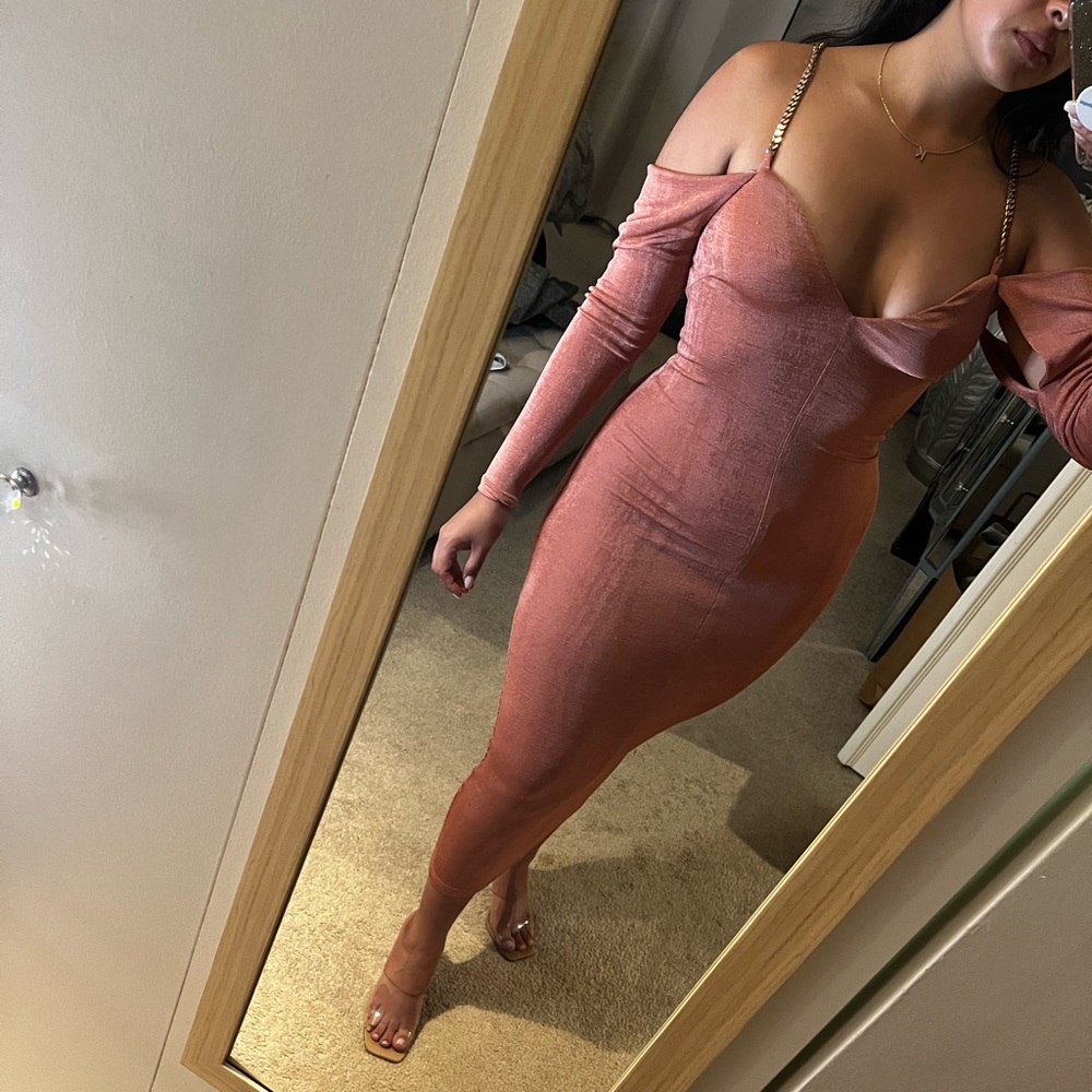 Blush dress with gold hardware